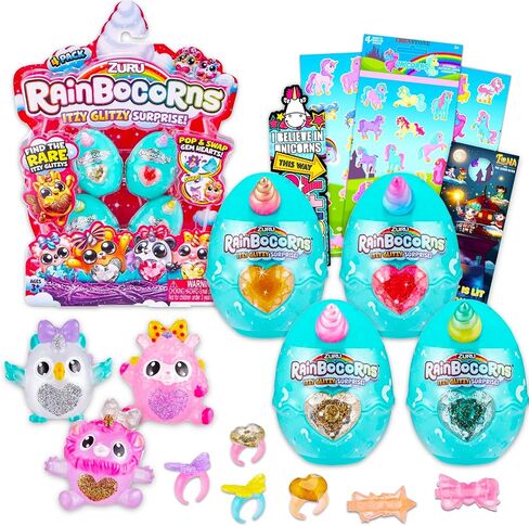 Rainbocorns Itzy Glitzy Surprise Set - Surprise Rainbocorns Toys Bundle with 4 Mystery Eggs Plus Unicorn Bookmark, Unicorn Stickers, and More (Rainbocorns Toy Eggs) in Saudi Arabia