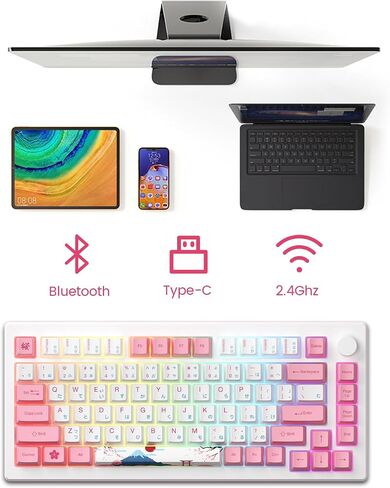 لوحة مفاتيح ألعاب Akko المغناطيسية السريعة، MOD007B PC World Tour Tokyo سلكية/لاسلكية 75% لوحة مفاتيح ميكانيكية مع مقبض، إضاءة خلفية RGB (مفتاح مغناطيسي وردي Kailh Sakura) in Saudi Arabia