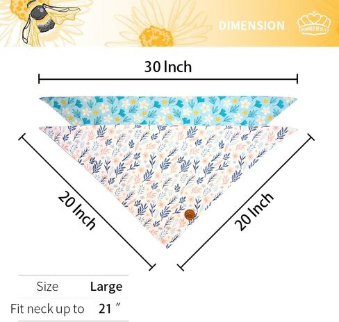 CROWNED BEAUTY Spring Dog Bandanas Reversible Large 2 Pack, Blossom Elegance Set, Floral Plaid Adjustable Triangle Holiday Scarves for Medium Large Extra Large Dogs Pets DB109-L in Saudi Arabia