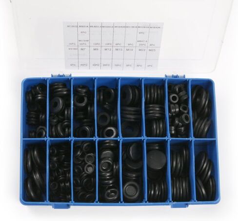 250 قطعة حلقة مطاطية لجدار الحماية ثقب التوصيل مجموعة سلك كهربائي طوقا 18 حجم تشكيلة مع صندوق بلاستيكي in Kuwait