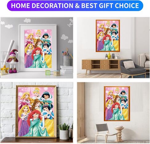 DIY 5D الماس اللوحة بواسطة مجموعات أرقام للبالغين، 16 "X12" لوحات DIY كريستال حجر الراين الماس التطريز الكامل الحفر عبر غرزة عدة صور الفنون الحرفية لديكور جدار المنزل الأميرة فتاة in Kuwait