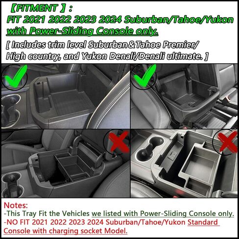 EDBETOS Power Sliding Console Organizer Compatible with 2021-2024 Chevy Tahoe Suburban/GMC Yukon Accessories Armrest Box Full Size Insert,(NOT Fit Standard Console with Charging Socket),Black in Saudi Arabia