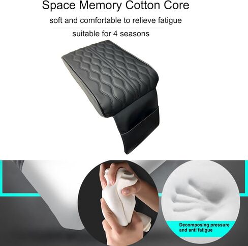 غطاء مسند ذراع السيارة، وسادة صندوق مسند ذراع السيارة، غطاء وحدة تحكم مركزية من الجلد من إسفنج الذاكرة العالمي، وسادة مسند ذراع السيارة، واقي وحدة التحكم المركزية للسيارة (نمط أسود كبير 3) in Kuwait