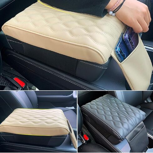 غطاء مسند ذراع السيارة، وسادة صندوق مسند ذراع السيارة، غطاء وحدة تحكم مركزية من الجلد من إسفنج الذاكرة العالمي، وسادة مسند ذراع السيارة، واقي وحدة التحكم المركزية للسيارة (نمط أسود كبير 3) in Kuwait