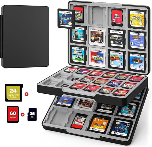 MoKo 60 Slots Game Card Case for Nintendo Switch/Switch OLED/3DS/2DS, Portable 3DS Game Case, 24 Slots for 3DSXL/DS/DSi Cards & 36 Slots for SD Cards w/ Magnetic Closure, Black in Saudi Arabia
