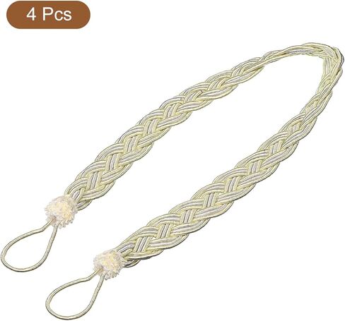 4 قطع من ستائر Uxcell، 58 سم/23 حامل ستائر مضفر وربطة خلفية مزخرفة، أخضر/فضي in Kuwait