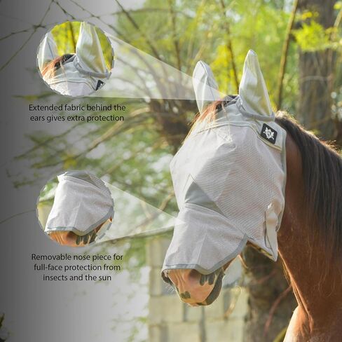 RS Premium Horse Fly Mask with Ears | Smoothly Protect Face and Ears from UV & from Insects | Made with Durable elasticable Lattice | Sweat Absorber | Comfortable & Relaxable | Size: Medium & Large in Saudi Arabia