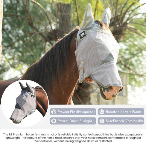 RS Premium Horse Fly Mask with Ears | Smoothly Protect Face and Ears from UV & from Insects | Made with Durable elasticable Lattice | Sweat Absorber | Comfortable & Relaxable | Size: Medium & Large in Saudi Arabia