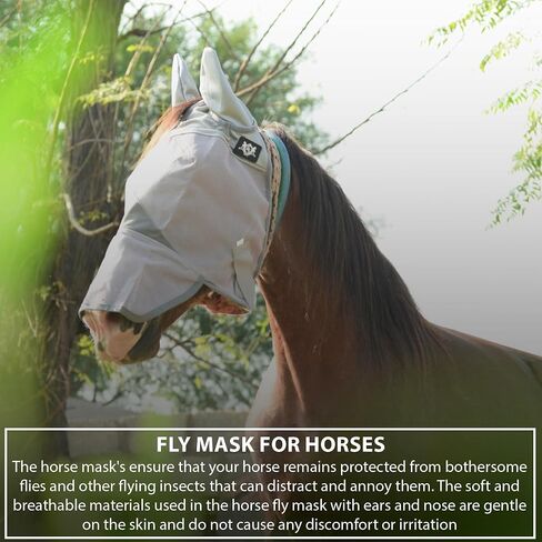 RS Premium Horse Fly Mask with Ears | Smoothly Protect Face and Ears from UV & from Insects | Made with Durable elasticable Lattice | Sweat Absorber | Comfortable & Relaxable | Size: Medium & Large in Saudi Arabia
