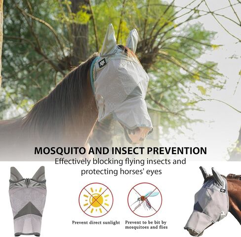 RS Premium Horse Fly Mask with Ears | Smoothly Protect Face and Ears from UV & from Insects | Made with Durable elasticable Lattice | Sweat Absorber | Comfortable & Relaxable | Size: Medium & Large in Saudi Arabia