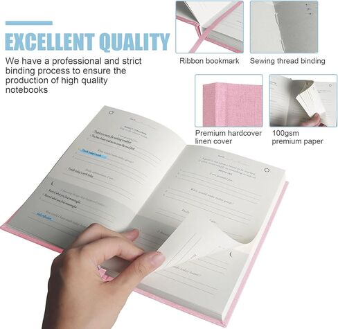 التأكيدات اليومية لمجلة الامتنان مع مخطط حياة بسيط غير مؤرخ، دليل خمس دقائق للمخطط اليومي، من أجل المزيد من السعادة والإيجابية والتأكيد واليقظة والعناية الذاتية (أبيض) in Kuwait