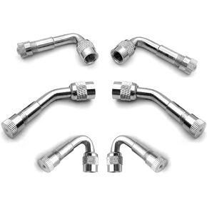 6-Pack Valve Stem Extenders, 45 Degree 90 Degree 135 Degree 135 Degree Angled Wheel Tire Tyre Valve Stem Extension Adapter Compatible for Dual Wheels Passenger Cars, RV, Stroller, Bicycles(Silver)