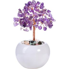 Jovivi Natural Rose Quartz Crystal Tree Money Tree Feng Shui Gemstone Healing Tree Life with Pot Ceramic Base for Home Office Desk Crystal Decor Christmas Ornaments