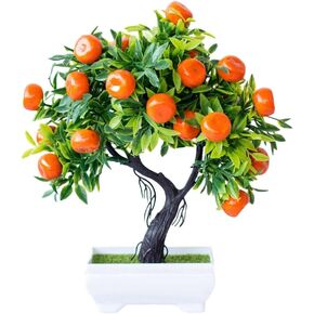 Enchanted Forest Decorations Artificial Orange Tree Plastic Fruit Potted Plant Simulation Citrus Tree Bonsai with Vase Faux Lifelike Tangerine Tree for Kitchen Decoration
