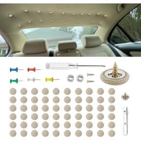 Car Roof Headliner Repair Kit, Roof Flannelette Fixed Buckle with Installation Tool, Auto Roof Snap Rivets Retainer for Interior Ceiling Cloth Fixing Repair Buckle Fit All Cars (Fleece Beige)