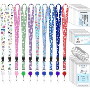40 Pcs Cruise Lanyard Kits Includes 10 Pack Cruise Lanyards with 10 Pack Cruise Luggage Tag Holder and 20 Pack Waterproof Badge Holders Cruise Ship Essentials for Cruise Ship Key Cards