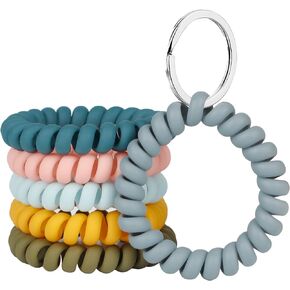 Uniclife 6 PCS Wristlet Keychain Flexible Plastic Spring Spiral Coil Key Holder with Silver Key Ring Chain Holder Tag Stretchable Wristband Bracelet Hair Tie for ID Badge Sauna Gym and Outdoor Sports