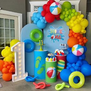 Summer Pool Beach Party Decorations 146pcs Beach Ball Tropical Balloon Garland Arch Kit for Kids Luau Hawaii Baby Shower Events Birthday Party Supplies