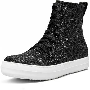Women's High Top Glitter Tennis Sneaker Platform Sneaker Shoes with Zipper Rhinestone Bling Wedding Bridal Shoes Shiny Sequin Shoes