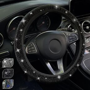 Bling Diamond Car Steering Wheel Cover, Anti-Slip Soft 14.5-15.5 Inch Sparkly Rhinestone Steering Wheel Protector for Women Men, Universal Fit Most Car Truck SUV(Black)