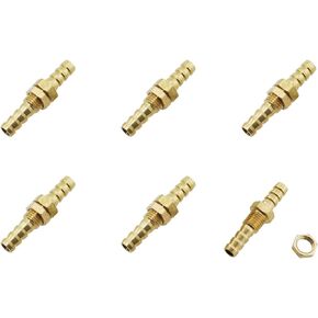 Maxmoral 6PCS 1/4 Inch ID Hose Barb Gold Coloured Straight Through Head Hexagonal Brass Coupling Suitable for Water and Fuel and Air