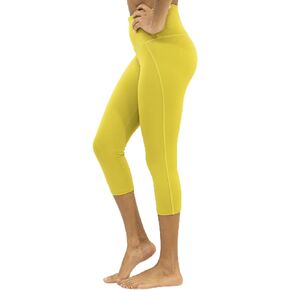 High Waisted Athletic Shorts for Women- Workout Leggings, Capri Yoga Pants, Capri, Large, Mustard Yellow