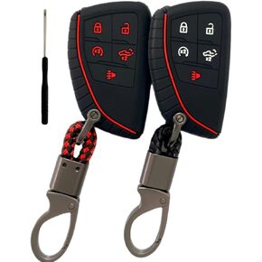 Silicone Rubber Key Fob Cover Compatible with 2022 2023 2024 Chevrolet Silverado 1500 GMC Sierra 1500 2500HD 3500HD (2pcs Black+Key Chain)