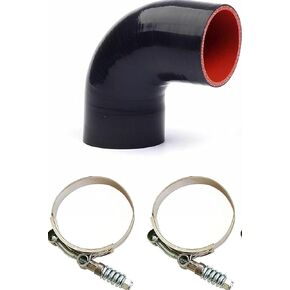 4-Ply High Performance 90 Degree Elbow Reducer Coupler Silicone Hose Length 102mm Wall Thickness 5mm with 2 T-Bolt Clamps (1.5 inch to 2 inch)