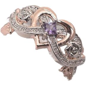 Vsoruln 925 Sterling Silver Shining White Rose Princess Diamond Ring X Ring Cubic Zirconia Promise Rings CZ Heart-Shaped Rose Gold Two-Tone Zircon Ring Engagement Wedding Band Ring for Women (8)