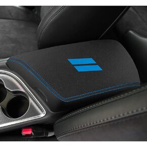 for Dodge Challenger Accessories 2015 2016 2017 2018 2019 2020 2021 2022 2023 2024 Center Console Armrest Cover Interior Box Anti-Scratch Leather Central Armrest Decoration (Blue Stitches)