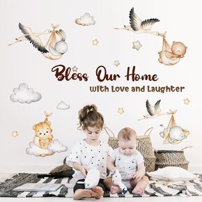 Supzone Boho Animals Wall Decals Flying Goose Sleeping Baby Animals Wall Stickers Peel and Stick Vinyl Wall Art Decor for Kids Baby Nursery Bedroom Playroom Wall Decor