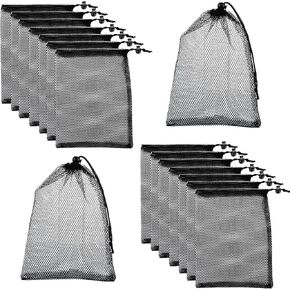 30 Pack 8 x 12 Inch Mesh Drawstring Bags, Black Nylon Mesh Bag with Cord Lock Closure, Portable Laundry Bag Storage Bag Golf Ball Bag for Jewelry Toys Sports Storage Outdoor in Kuwait