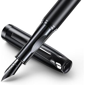 samurai Fountain Pen Set,Hand Polished Medium Nib,Calligraphy Nib(Broad),Includes 8 Ink Cartridges,Ink Refill Converter*2 And Gift Box,Best Pen Gift Set for Men & Women（Black ）