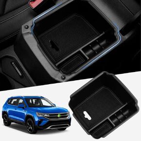 Autorder Center Console Organizer for 2022 2023 2024 Volkswagen Taos VW Taos Interior Accessories Armrest Storage Box Secondary Insert Tray with Black Mat