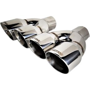 NETAMI 2.5" Inlet to 3.5" Quad Staggered Outlet Stainless Steel Exhaust Tip Double Wall Chrome Polish A Pair