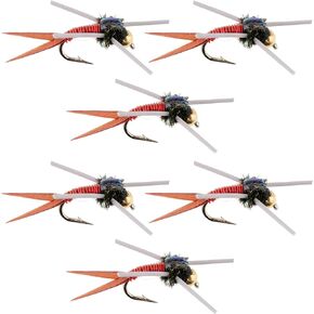 The Fly Fishing Place Tungsten Bead Head Rubber Legs Red Copper John Nymph Fly Fishing Flies - Set of 6 Flies Hook Size 14