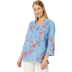 Johnny Was Women's Libbi 3/4 Sleeve Button Front Tee