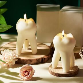 2 Pcs Tooth Scented Candle with Box Aesthetic Vanilla Fragrance Candles Aromatherapy Cute Candles Decorative Tooth Shaped Candles for Room Clinic Dentist Decor, Natural Soy Wax