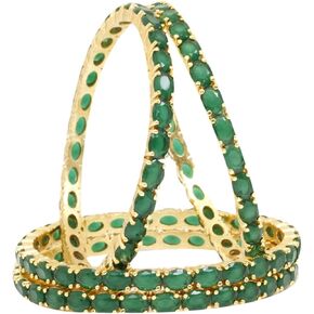 Sukh Collection Jewellery Indian Bollywood Gold Tone Green Stone Made 4 pcs Bangle Bracelets Pairs Women Diamond Wedding Bridal Party wearJewelry