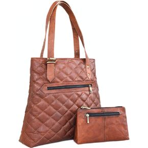Genuine Leather Tote Bag and Leather Wristlet Wallet Set for Women - Vintage Brown Work Bag with Laptop Compartment - Leather Handbag - Perfect Gifts for Women