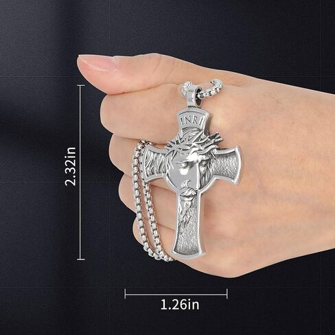 Jesus Cross Pendant for Car Rear View Mirror Accessories Decor Stainless Steel Cross Necklace Men Christian Gift in Saudi Arabia