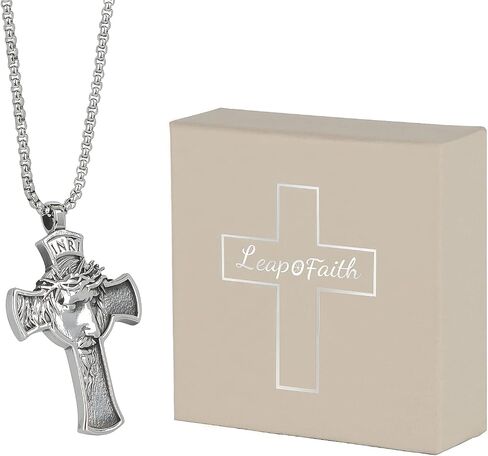 Jesus Cross Pendant for Car Rear View Mirror Accessories Decor Stainless Steel Cross Necklace Men Christian Gift in Saudi Arabia