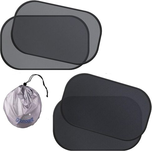 مظلة شمسية لنافذة السيارة من ggomaART - مظلة حماية من الشمس عالمية لأي نوافذ للرجال والنساء والرضع والأطفال تمنع الضرر الناتج عن أشعة الشمس المباشرة والحرارة - 2 حزمة جديدة داكنة و2 خفيفة in Kuwait