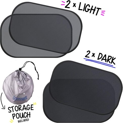 مظلة شمسية لنافذة السيارة من ggomaART - مظلة حماية من الشمس عالمية لأي نوافذ للرجال والنساء والرضع والأطفال تمنع الضرر الناتج عن أشعة الشمس المباشرة والحرارة - 2 حزمة جديدة داكنة و2 خفيفة in Kuwait