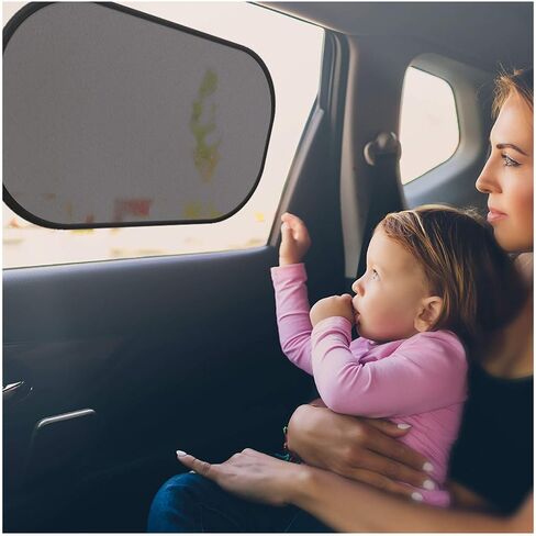 مظلة شمسية لنافذة السيارة من ggomaART - مظلة حماية من الشمس عالمية لأي نوافذ للرجال والنساء والرضع والأطفال تمنع الضرر الناتج عن أشعة الشمس المباشرة والحرارة - 2 حزمة جديدة داكنة و2 خفيفة in Kuwait