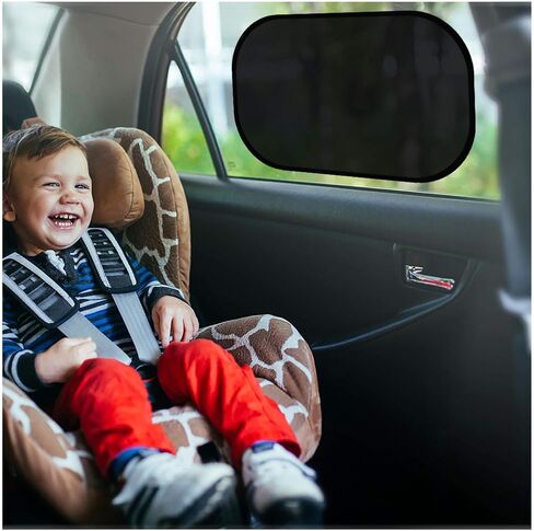 مظلة شمسية لنافذة السيارة من ggomaART - مظلة حماية من الشمس عالمية لأي نوافذ للرجال والنساء والرضع والأطفال تمنع الضرر الناتج عن أشعة الشمس المباشرة والحرارة - 2 حزمة جديدة داكنة و2 خفيفة in Kuwait