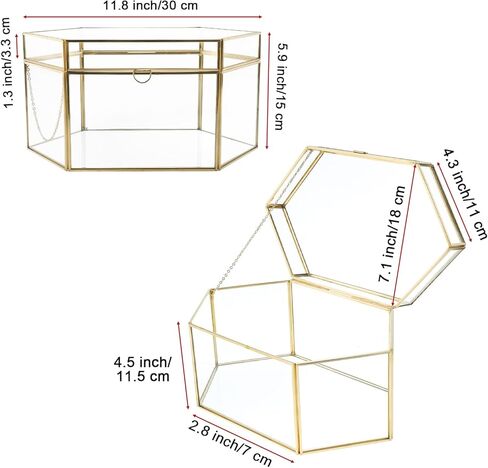 صندوق بطاقات زفاف زجاجي مصنوع يدويًا من HighFree، صندوق زجاجي شفاف كبير باللون الذهبي in Kuwait