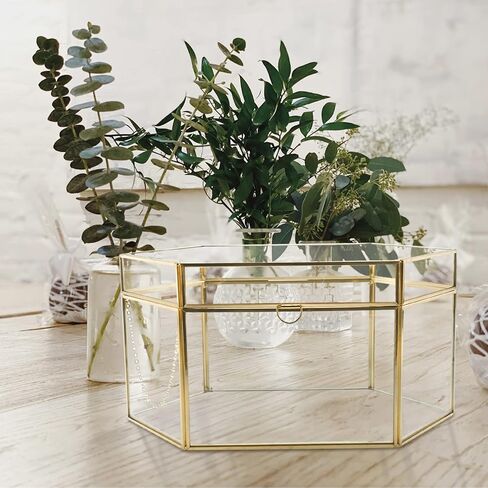 صندوق بطاقات زفاف زجاجي مصنوع يدويًا من HighFree، صندوق زجاجي شفاف كبير باللون الذهبي in Kuwait