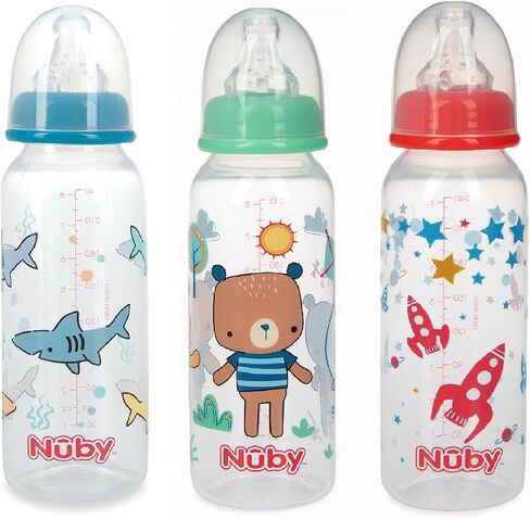 Nuby Standard Neck Tinted Bottle, 8 Ounce, 3 Pack - Blue, Red, Green in Saudi Arabia