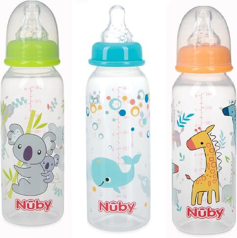 Nuby Standard Neck Tinted Bottle, 8 Ounce, 3 Pack - Blue, Red, Green in Saudi Arabia